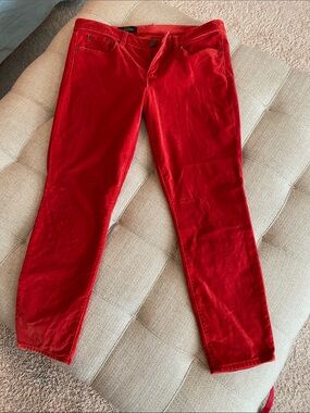 J. Crew Toothpick Velvet Pants in orange /Red